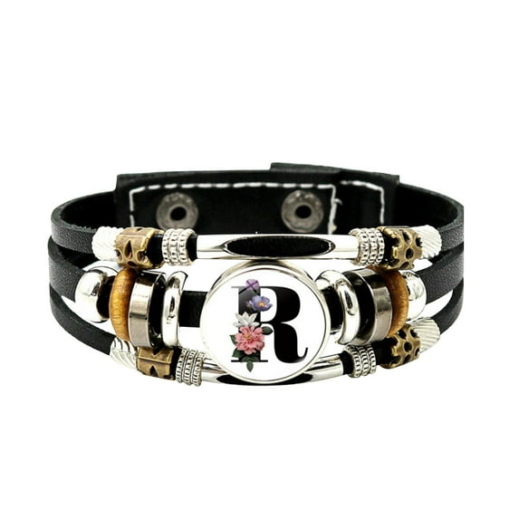 SUSHANG Vintage Beaded Bracelet English Letter Flower Leather Bracelet for Men and Women Versatile Time Gem Weaving Beaded Handicraft Gift
