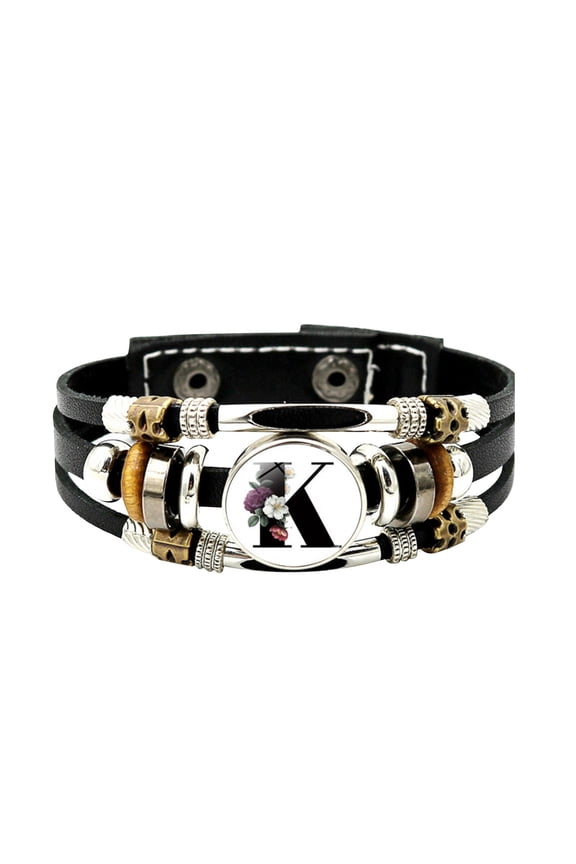 Vintage Beaded Bracelet English Letter Flower Leather Bracelet for Men and Women Versatile Time Gem Weaving Beaded Handicraft Gift
