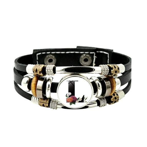 SUSHANG Vintage Beaded Bracelet English Letter Flower Leather Bracelet for Men and Women Versatile Time Gem Weaving Beaded Handicraft Gift