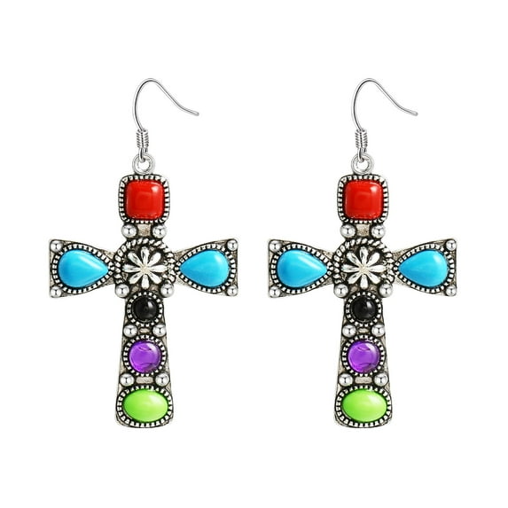 SUSHANG Vintage Cross Earrings Rhinestone Earrings Thin Dangle Moon Elegant Rhinestone Earrings Wedding Women Accessories Jewelry Earrings for Women