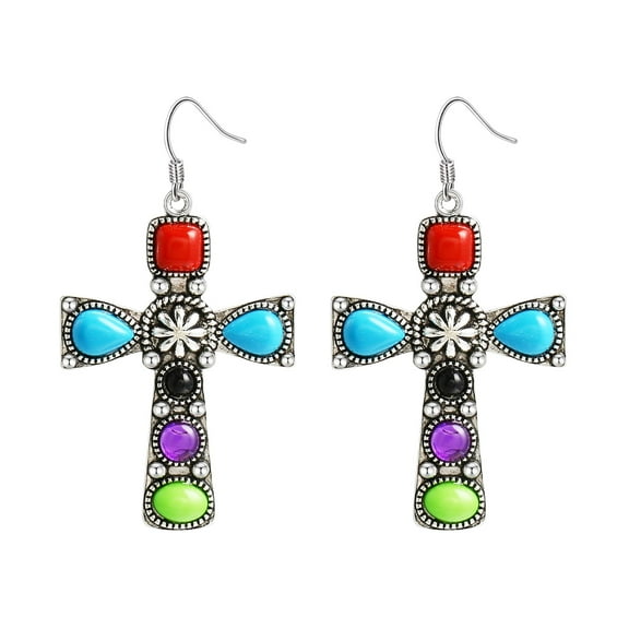 SUSHANG Vintage Cross Earrings Rhinestone Earrings Thin Dangle Moon Elegant Rhinestone Earrings Wedding Women Accessories Jewelry Earrings for Women