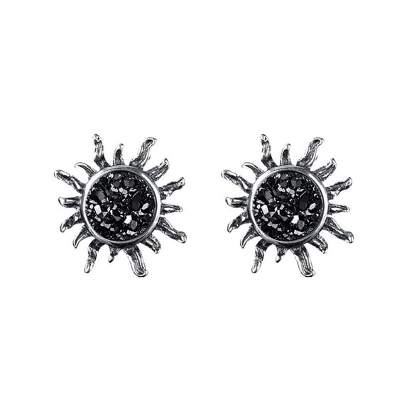 SUSHANG Vintage Natural Crystal Cluster Earrings Gothic Jewelry Punk Stud Earrings for Men Women Stunning Sun Earrings Black Rock Ear Piercing Earrings