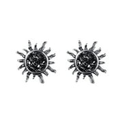 SUSHANG Vintage Natural Crystal Cluster Earrings Gothic Jewelry Punk Stud Earrings for Men Women Stunning Sun Earrings Black Rock Ear Piercing Earrings