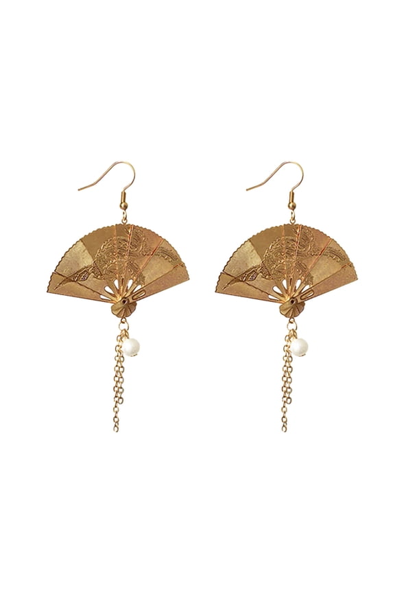 Vintage Tassel Fan Earrings Asymmetric Fan Earrings Sector Drop Earrings Small Fan Dangle Earrings Cute Retro Ethnic Pretty Stud Earrings