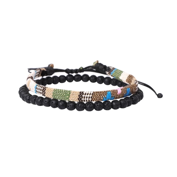 SUSHANG Volcanic Stone Combination Bracelet Bracelet Adjustable Boho Surfer Bracelet for Men Women Thin String Rope Handmade Beach Bracelet Colorful Bracelet Bohemia Bracelet