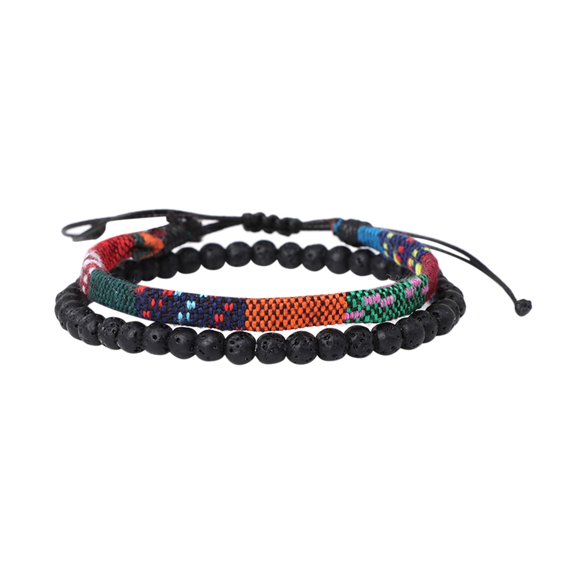SUSHANG Volcanic Stone Combination Bracelet Bracelet Adjustable Boho Surfer Bracelet for Men Women Thin String Rope Handmade Beach Bracelet Colorful Bracelet Bohemia Bracelet