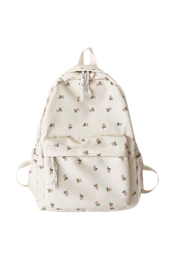 White School Bag Backpack Casual Daypack Women Lightweight Rucksack Large Nylon Bookbag for Daily Use White
