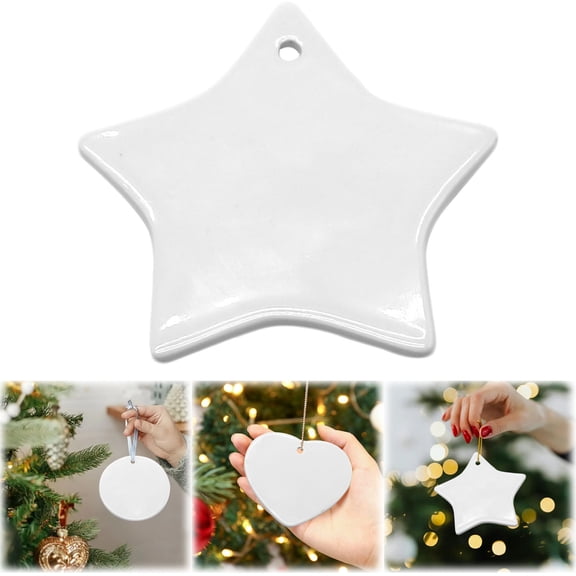 SUSHANG White Sublimation Ceramic Ornament Blanks - DIY Craft Supplies with Attached Lanyards for Custom Christmas Home Decor, Personalizable Holiday Project Base with Smooth Surface