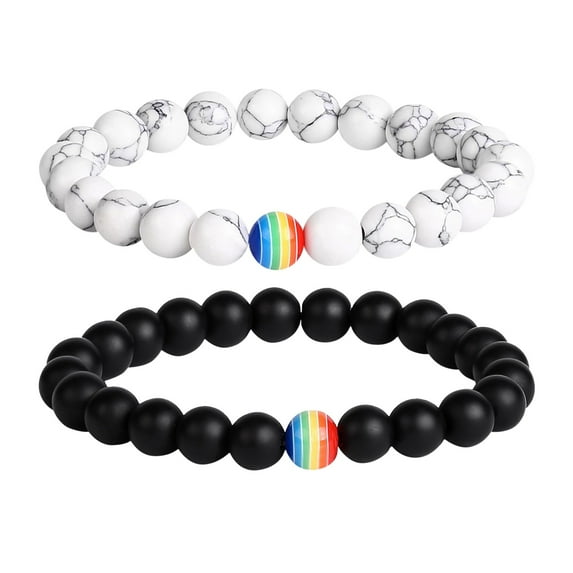 SUSHANG White Turquoise Couple Bracelet Black White Natural Stone Bracelets Set Unisex Rhinestone Bracelet Yoga Bracelet Bracelet Color Beaded Bracelet Star Natural Stone Bracelet