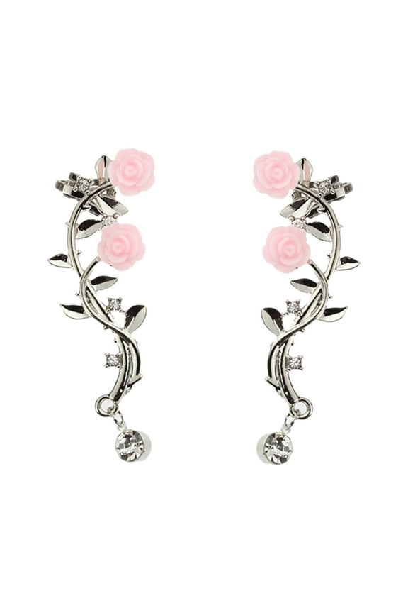 Women'S Earrings Women'S Earrings Vintage Women Rose Flower Branch Rhinestone Climber Crawler Earrings Ear Jewelry