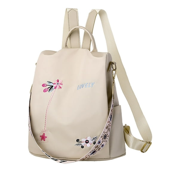 SUSHANG Women's New Simple Fashion One Shoulder Crossbody Dual Use Flower Print Embroidery Backpack One Shoulder Crossbody Dual Use Flower Print Embroidery Backpack