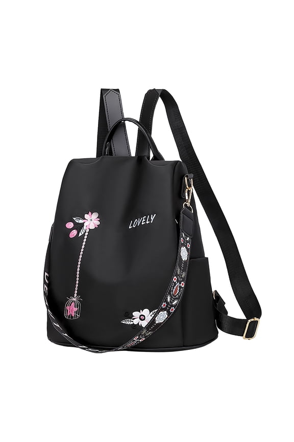 Women's New Simple Fashion One Shoulder Crossbody Dual Use Flower Print Embroidery Backpack One Shoulder Crossbody Dual Use Flower Print Embroidery Backpack