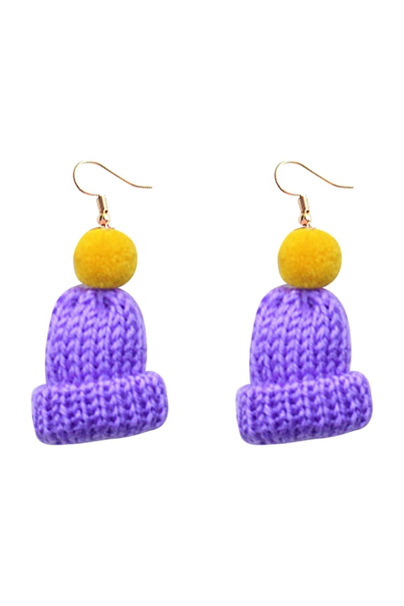 Wool Ball Knitted Hat Earrings Christmas Simulation Creative Earrings Earrings Cute Wool Wool Knitted Hat Earrings Ear Hook