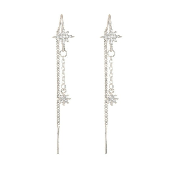 SUSHANG Zircon Star Earrings Simple Chain Earrings Micro Set Zircon Star Double Layer Ear Line Light Luxury Earrings