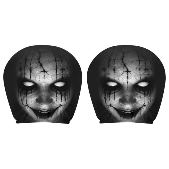 SUSHNAG 2PCS Scary Ghost Face Car Headrest Covers – Creepy Eye-Effect Print, Washable Stretch Fabric, Universal Fit for Most Cars, Trucks & SUVs – Great Halloween Auto Accessory