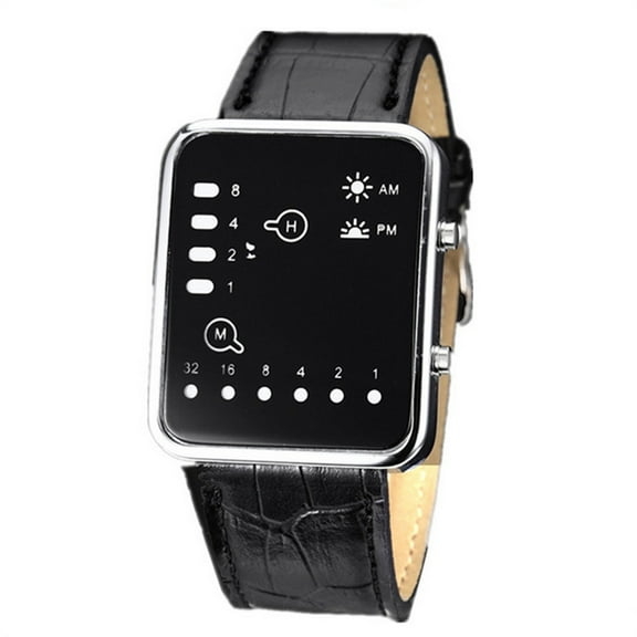 SUSHNAG Belt Red Light Watch Led Leather Sport Women Wristwatch Wrist Digital Watch Mens Red Binary Men'S Watch