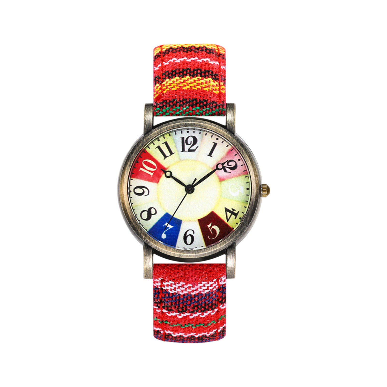 Vintage Boho Large Dial Quartz Watch with Woven Strap Bohemian Hand‑Woven Quartz Watch – Colorful Style Wristwatch  main image 4