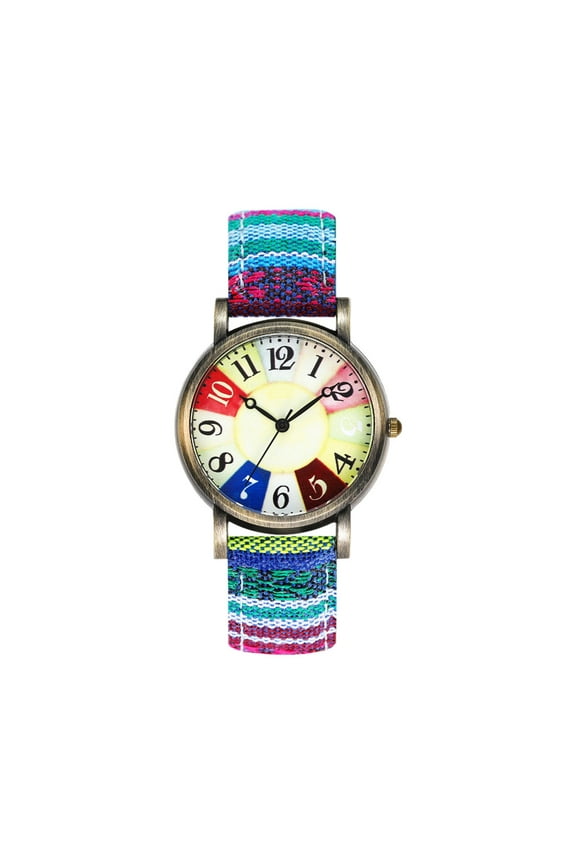 SUSHNAG Bohemian Strap Watch Boho Hippie Watch Vintage Digital Dainty Women'S Wrist Multicolour Rainbow Pattern Rainbow Colorful Watch with Watch Box