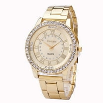 SUSHNAG Diamond-Encrusted Gold Band Watch Stainless Quartz Watch Men'S Analog Women'S Wrist Men'S Watch