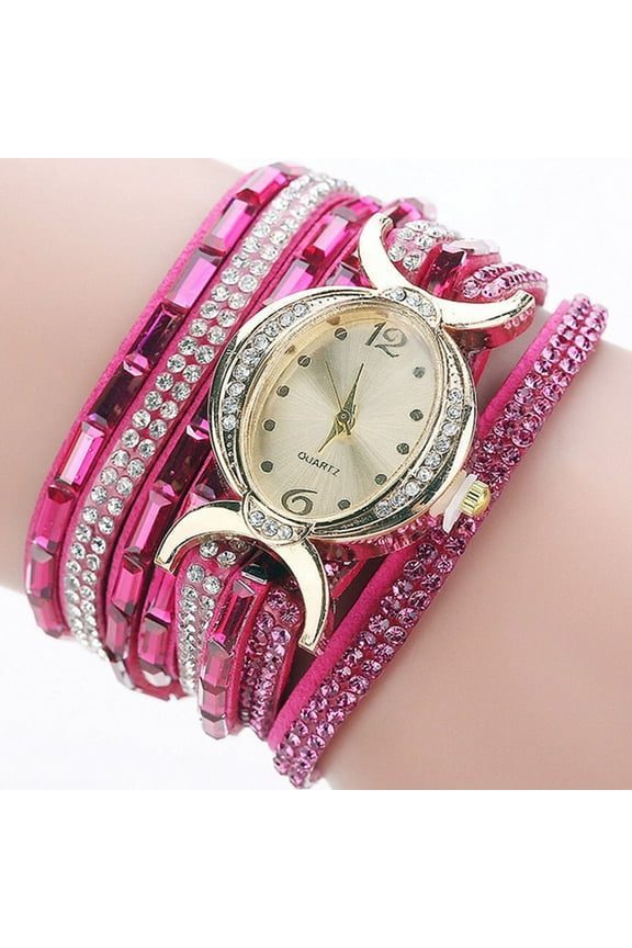 SUSHNAG Diamond-Encrusted Leather Ladies Fashion Watch Ladies Bracelet Diamond Circle Watch Student Fashion Table