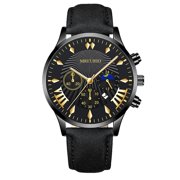 SUSHNAG Men'S Watch Fashion Moon Three Eyes Calendar Men'S Watch Men'S Leather Watch