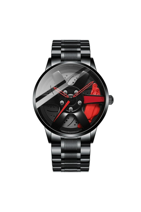 SUSHNAG Skeleton Steel Band Watch Men'S Watch Sport Mesh Wheel Quartz Car Watch Fashion Hub Rim Watch Men'S Watch