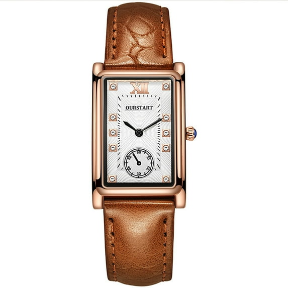 SUSHNAG Small Square Watch with Diamonds Fashion Sport Couple Stainless Steel Case Leather Band Quartz Analog Wrist Watch