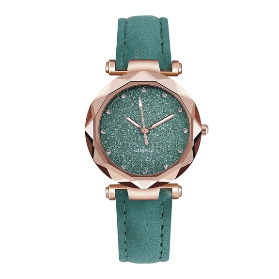 SUSHNAG Women'S Watches Silver Powder Diamond Face Women'S Watch Frosted Leather Strap for Women'S Casual Trend Two Piece Set Watch