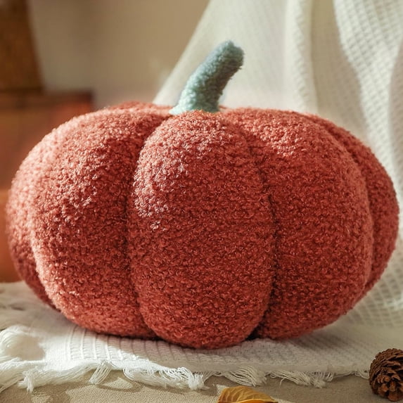 SUSIELADY 1 Pack Pumpkin Throw Pillows, Soft Teddy Fleece Decorative Accent Cushions for Couch Sofa Bed, Cute Plush Home Decor (Large Size, Red)