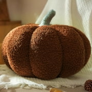 SUSIELADY 1 Pack Pumpkin Throw Pillows, Soft Teddy Fleece Decorative Accent Cushions for Couch Sofa Bed, Cute Plush Home Decor (Large Size, Brown)