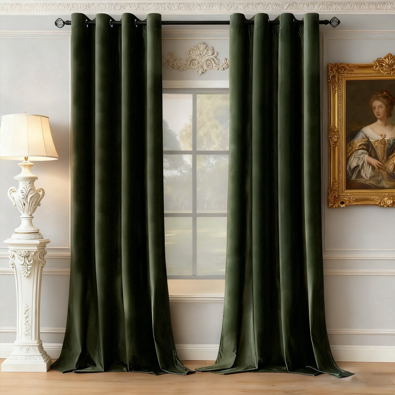 SUSIELADY Blackout Velvet Curtains, Thermal Insulated, Noise-Reducing, Soundproof, Light-Blocking, Room Darkening Drapes, 2 Panels, Grommet for Living Room & Bedroom, 52 x 84 in, Olive Green