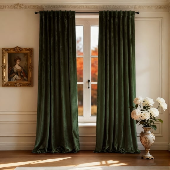 SUSIELADY Velvet Blackout Curtains 84 Inches, 2 Panels, Thermal Insulated Luxury Soft Window Drapes for Bedroom & Living Room, Rod Pocket and Back Tab, 52W x 84L Inches, Olive Green