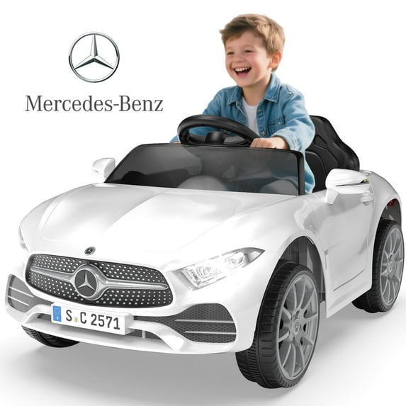 SUSIELADY 12V Kids Electric Ride On Car Licensed Mercedes-Benz CLS 350, Parent Remote Control, Four Wheel Suspension, Music, Power Display, Outdoor Toys for Boys Girls Toddlers Ages 2-4, White