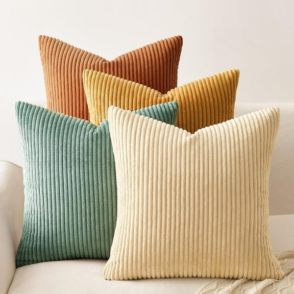 SUSIELADY Throw Pillow Covers 18x18 Inch Set of 4, Modern Boho Farmhouse Nordic Double-Sided Decorative Cushion Covers, Soft Corduroy Pillow Cases for Couch, Sofa, Bed, Living Room, Orange/Teal
