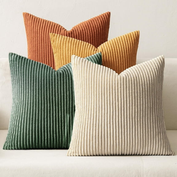 SUSIELADY Throw Pillow Covers 18x18 Inch Set of 4, Modern Boho Farmhouse Nordic Double-Sided Decorative Cushion Covers, Soft Corduroy Pillow Cases for Couch, Sofa, Bed, Living Room, Orange/Teal
