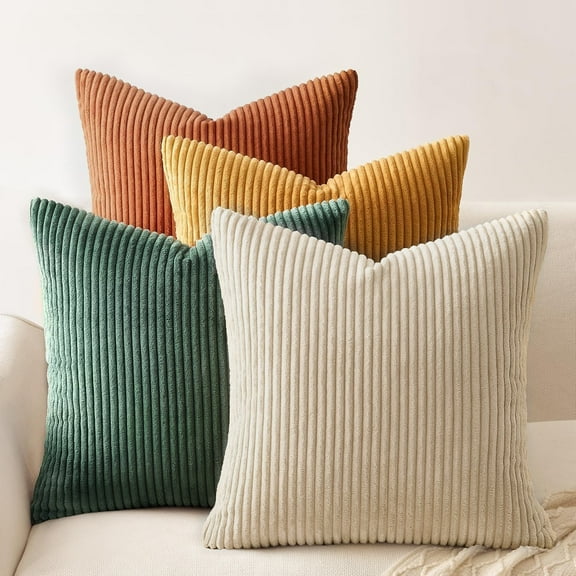 SUSIELADY Throw Pillow Covers 18x18 Inch Set of 4, Modern Boho Farmhouse Nordic Double-Sided Decorative Cushion Covers, Soft Corduroy Pillow Cases for Couch, Sofa, Bed, Living Room, Orange/Teal