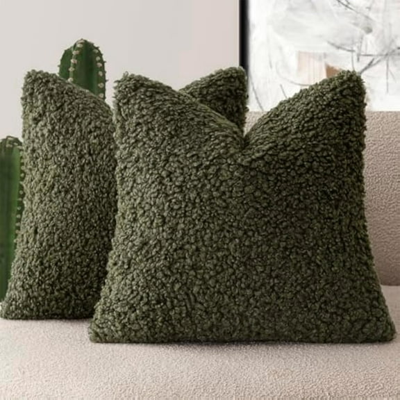 SUSIELADY 2-Pack 20x12 Inch Faux Fur Pillow Covers, Plush Fuzzy Sherpa Decorative Cushion Covers for Couch Bed Living Room, Olive Green