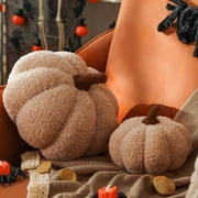 SUSIELADY 2-Pack Pumpkin Throw Pillows, Soft Teddy Fleece Decorative Accent Cushions for Couch Sofa Bed, Cute Plush Home Decor (Small & Medium, Camel)