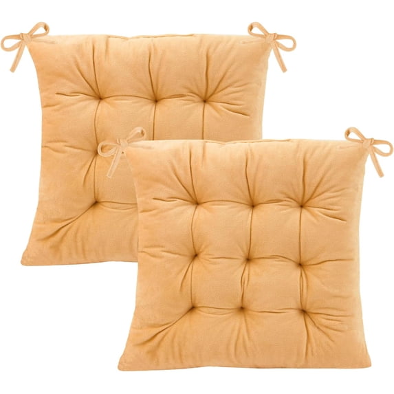 SUSIELADY 2 Pack Square Seat Cushion Chair Pads, Soft Velvet Chair Pillows with Ties for Kitchen Dining Chairs, Office Desk, Living Room, Tatami, 15.75", Turmeric Yellow