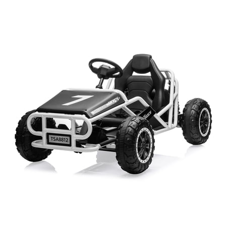 SUSIELADY 24V Kids Ride on Car, Electric Go Kart, Racing Go Kart, with Brake Foot Pedal, Durable Full Steel Frame, Speed Up to 7 MPH, for Kids Aged 6 +, Black