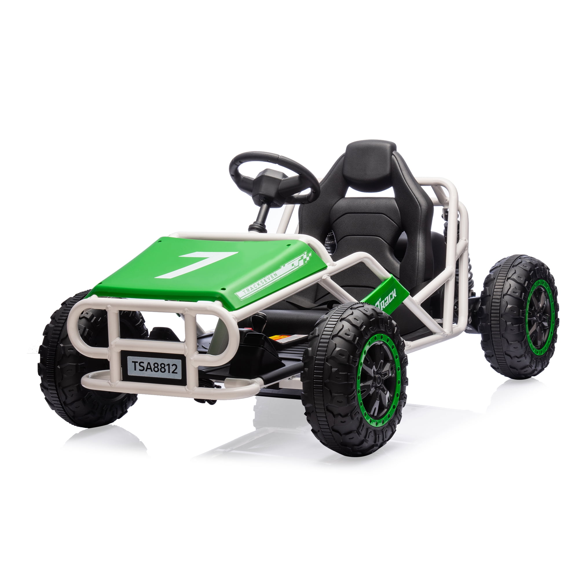 SUSIELADY 24V Kids Ride on Car, Electric Go Kart, Racing Go Kart, with Brake Foot Pedal, Durable Full Steel Frame, Speed Up to 7 MPH, for Kids Aged 6 +, Green