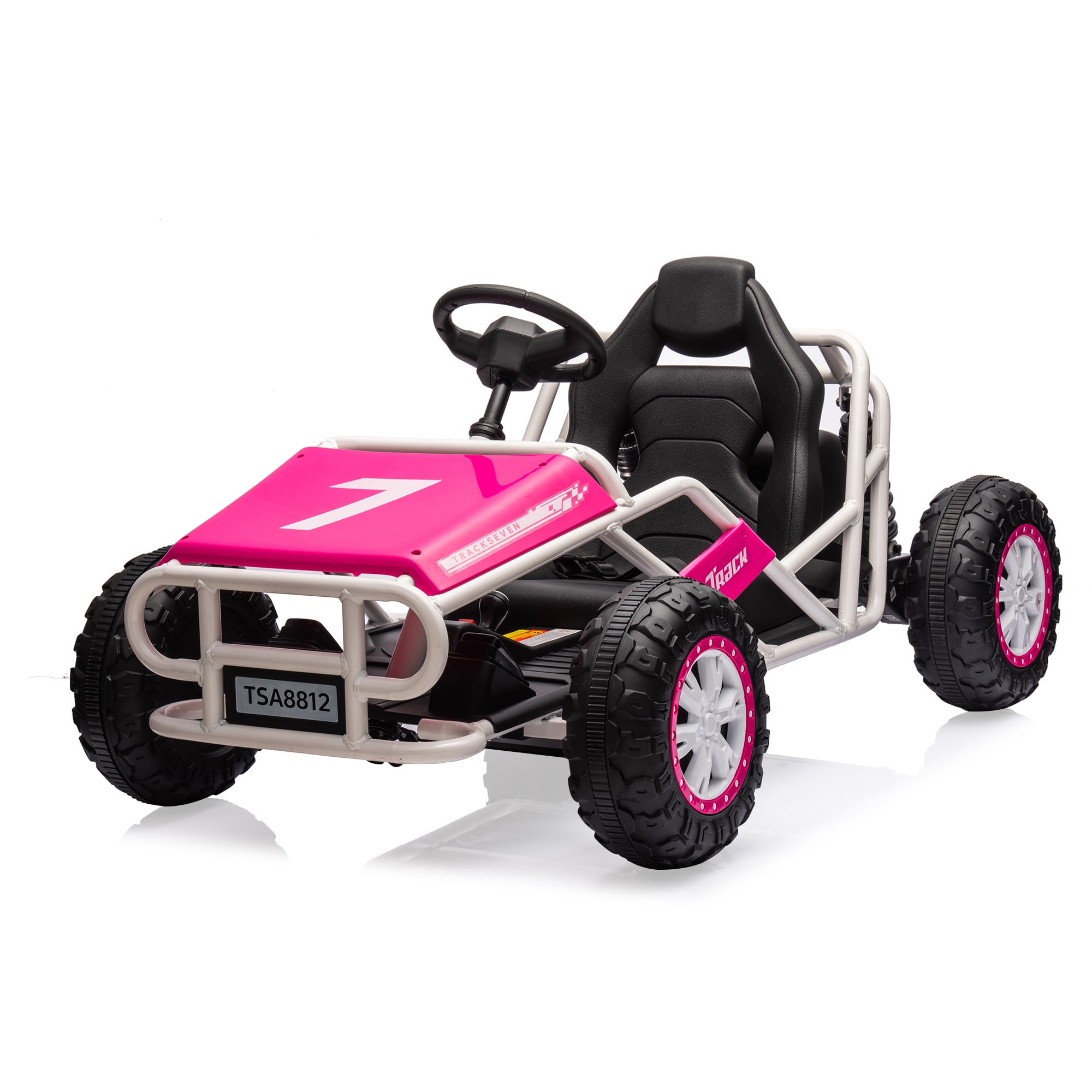 SUSIELADY 24V Kids Ride on Car, Electric Go Kart, Racing Go Kart, with Brake Foot Pedal, Durable Full Steel Frame, Speed Up to 7 MPH, for Kids Aged 6 +, Pink