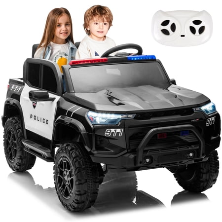 SUSIELADY 24V Kids Ride on Police Car, 2-Seater Kids Ride on Pickup, 4WD 800W Motors, with Remote Control, Bluetooth, LED Lights, Spring Suspension, for Kids Aged 3+, Black & White