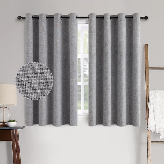 SUSIELADY Blackout Curtains 2 Panels Set 52x63 Inch Linen Textured 100% Blackout Drapes Room Darkening Thermal Insulated Grommet Curtains for Bedroom Living Room Office, Gray