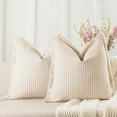 thumbnail image 1 of SUSIELADY Boho Throw Pillow Covers 18x18 Inch Set of 2, Decorative Striped Cushion Covers with Fringe, Farmhouse Cotton Pillow Covers for Couch Sofa Bed Living Room Decor, Khaki, 1 of 7