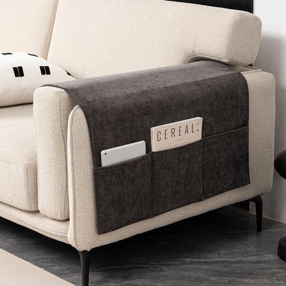 SUSIELADY Chenille Sofa Armrest Covers with Storage Pockets, Non Slip Couch Arm Covers Organizer for Remote Control and Phone, Furniture Protector Armchair Covers, 24" x 43", Black