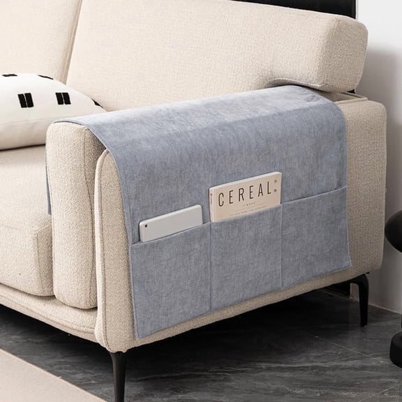 SUSIELADY Chenille Sofa Armrest Covers with Storage Pockets, Non Slip Couch Arm Covers Organizer for Remote Control and Phone, Furniture Protector Armchair Covers, 24" x 43", Ice Blue