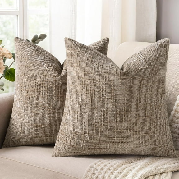 SUSIELADY Chenille Throw Pillow Covers 18x18 Set of 2, Thick Textured Slubby Couch Pillow Covers, Farmhouse Modern Neutral Decorative Pillow Cases for Sofa, Bed, or Living Room, Oatmeal