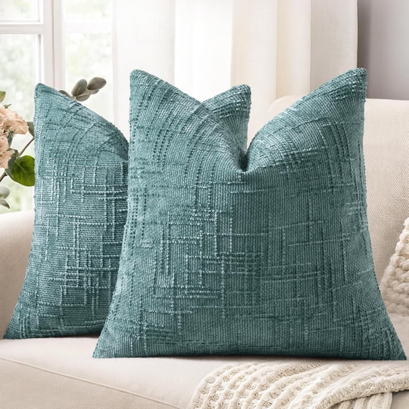 SUSIELADY Chenille Throw Pillow Covers 18x18 Set of 2, Thick Textured Slubby Couch Pillow Covers, Farmhouse Modern Neutral Decorative Pillow Cases for Sofa, Bed, or Living Room, Teal