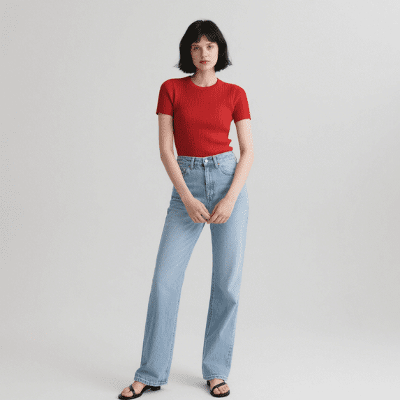 SUSIELADY Classic High-Waisted Straight Leg Jeans, Light Blue Denim, Relaxed Fit